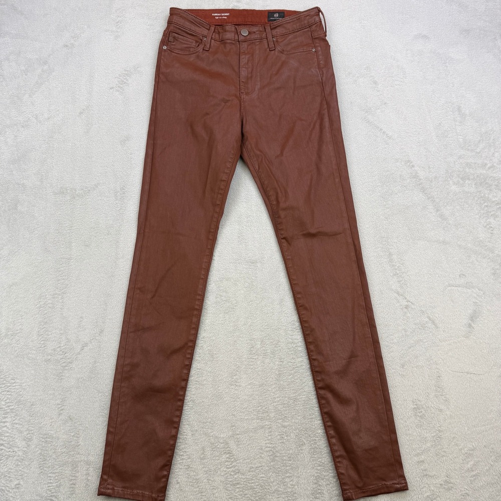 AG Adriano Womens 26 Goldschmied Farrah Skinny Jeans Brown Coated High Rise Slim